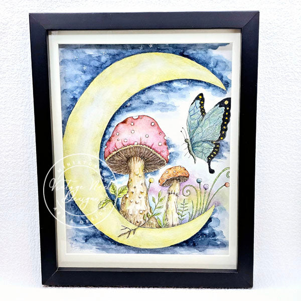 Digital Print Mushrooms and Butterflies No.1 Watercolor Painting Instant Download
