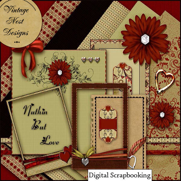 Digital Scrapbooking Nuthin But Love Kit Instant Download