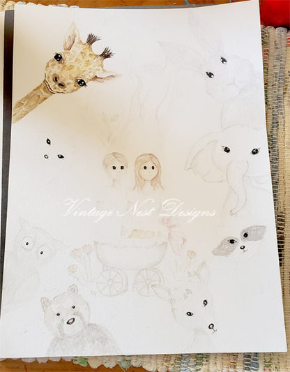 Digital Print Nursery Animals No.1 Watercolor Painting Instant Download