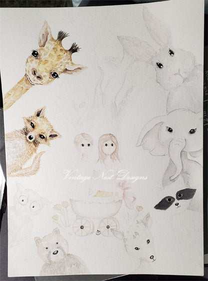 Digital Print Nursery Animals No.1 Watercolor Painting Instant Download