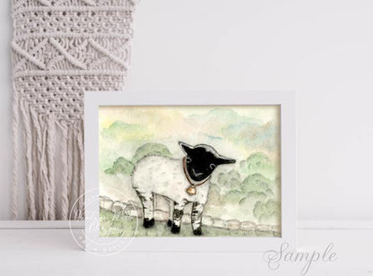 Digital Print Nursery Lamb No.1 ACEO Watercolor Painting Instant Download