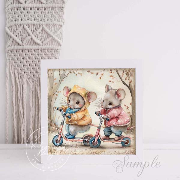 Digital Prints Nursery Mice No.1 Illustration Instant Download