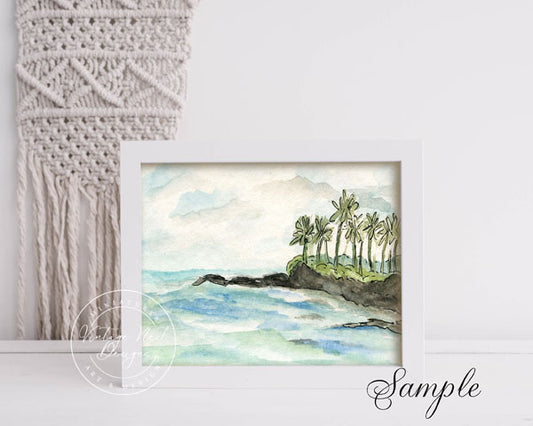Digital Print Ocean Scene No.1 Watercolor Painting Instant Download