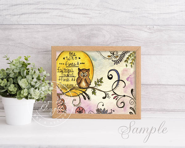 Digital Print One Who? Owls No.2 ACEO Watercolor Painting Instant Download