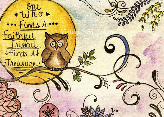 Digital Print One Who? Owls No.2 ACEO Watercolor Painting Instant Download