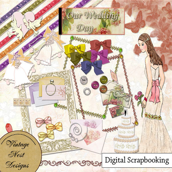 Digitale Scrapbooking-Illustration „Unser Hochzeitstag“
