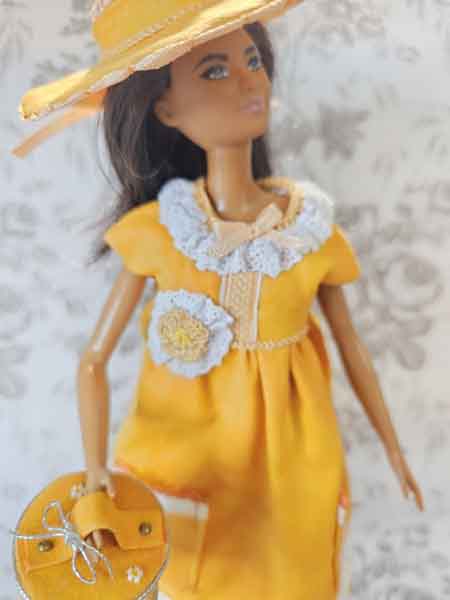 Barbie Fashion Doll Outfit No.14 Handmade 11.5" Scale Clothes, Dress, Shoes Purse, Hat