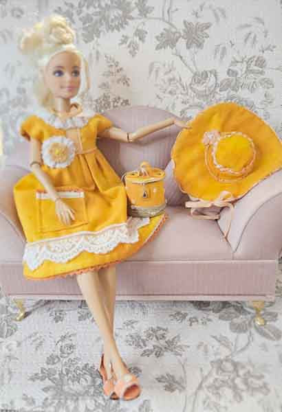Barbie Fashion Doll Outfit No.14 Handmade 11.5" Scale Clothes, Dress, Shoes Purse, Hat