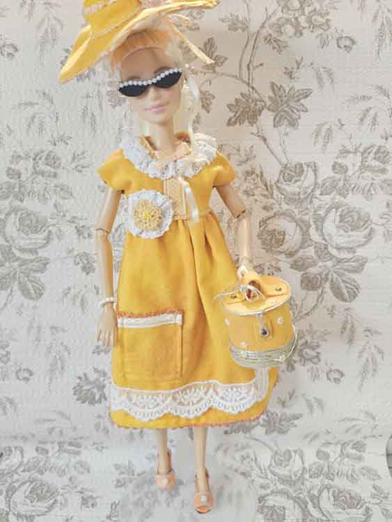 Barbie Fashion Doll Outfit No.14 Handmade 11.5" Scale Clothes, Dress, Shoes Purse, Hat