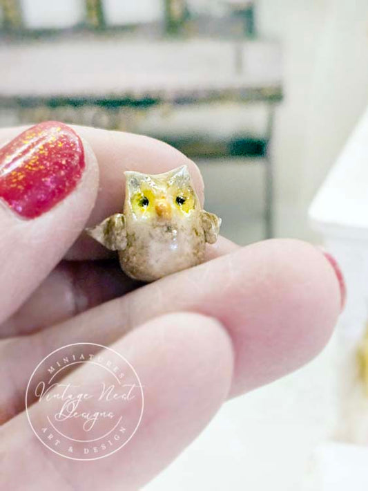 Miniature Owl No.5 Porcelain Handmade for Dollhouse Shadow Box or Diorama Room