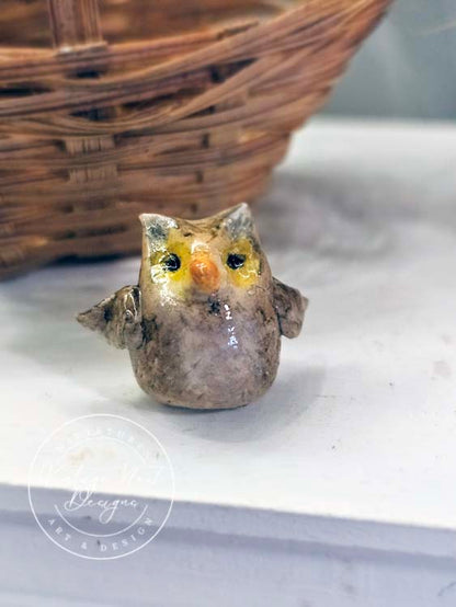 Miniature Owl No.5 Porcelain Handmade for Dollhouse Shadow Box or Diorama Room