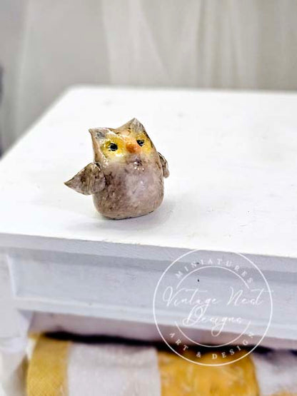 Miniature Owl No.5 Porcelain Handmade for Dollhouse Shadow Box or Diorama Room