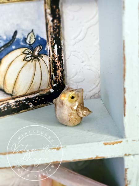 Miniature Owl No.5 Porcelain Handmade for Dollhouse Shadow Box or Diorama Room