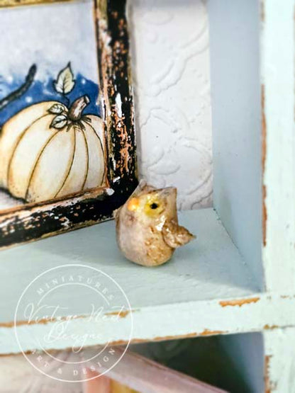 Miniature Owl No.5 Porcelain Handmade for Dollhouse Shadow Box or Diorama Room