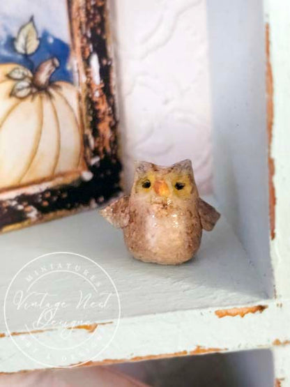 Miniature Owl No.5 Porcelain Handmade for Dollhouse Shadow Box or Diorama Room
