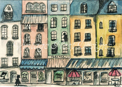 Digital Print Paris Shopping in the City No.1 ACEO Watercolor Wall Decor Instant Download