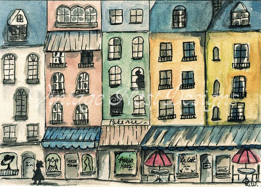 Digital Print Paris Shopping in the City No.1 ACEO Watercolor Wall Decor Instant Download