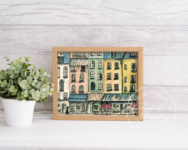 Digital Print Paris Shopping in the City No.1 ACEO Watercolor Wall Decor Instant Download