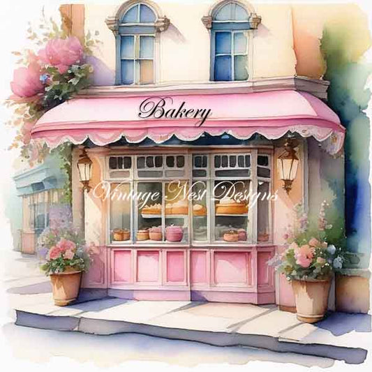 Digital Print Pink Bakery Shop No.1 Illustration Instant Download