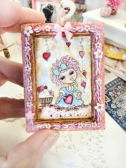 Miniature Pink be my Valentine No.1:2 Handmade for Dollhouse