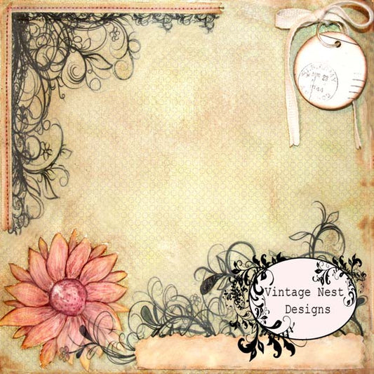 Tournesols roses page rapide n°1 Scrapbooking numérique