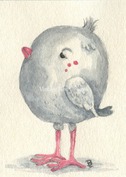 Digital Print Pink Tweet No.1 ACEO Watercolor Painting Instant Download