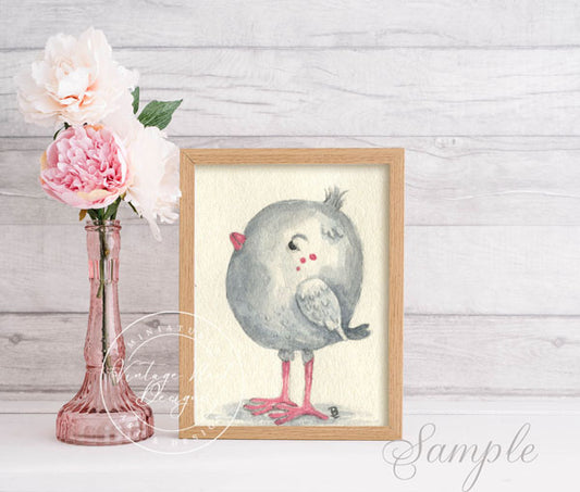 Digital Print Pink Tweet No.1 ACEO Watercolor Painting Instant Download