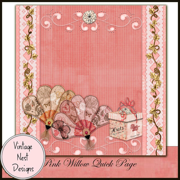 Digital Scrapbooking Pink Willow Quick Page No.1 Instant Download