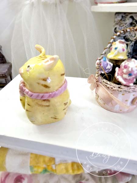 Miniature Cat No.2 Porcelain Handmade for Dollhouse Shadow Box or Diorama Room