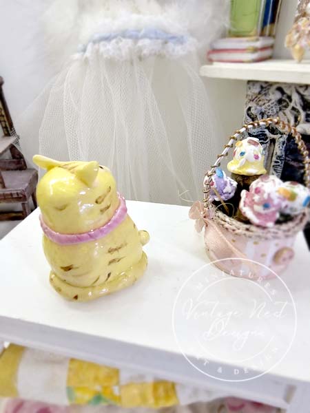 Miniature Cat No.2 Porcelain Handmade for Dollhouse Shadow Box or Diorama Room