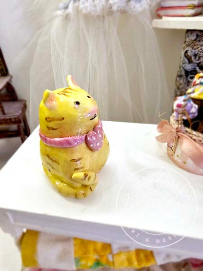 Miniature Cat No.2 Porcelain Handmade for Dollhouse Shadow Box or Diorama Room