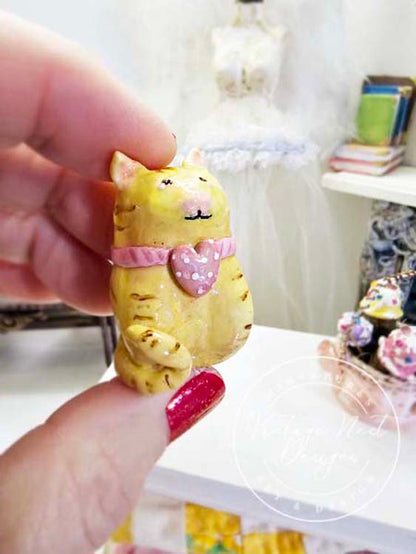 Miniature Cat No.2 Porcelain Handmade for Dollhouse Shadow Box or Diorama Room