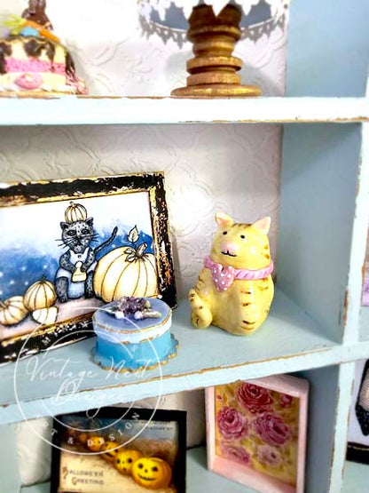 Miniature Cat No.2 Porcelain Handmade for Dollhouse Shadow Box or Diorama Room