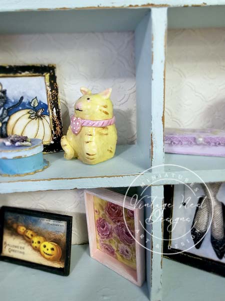 Miniature Cat No.2 Porcelain Handmade for Dollhouse Shadow Box or Diorama Room