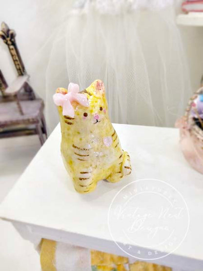 Miniature Cat No.2 Porcelain Handmade for Dollhouse Shadow Box or Diorama Room