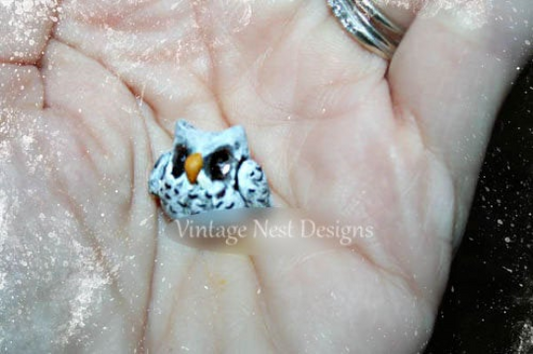 Miniature Porcelain Owl No.7 Handmade for Dollhouse Shadow Box Diorama