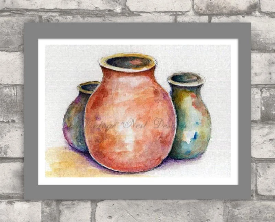 Digital Print Pottery No.1 Watercolor Painting Instant Download