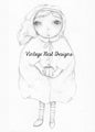 Digital Print Pumpkin Girl No.1 Pencil Drawing Instant Download