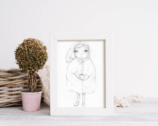 Digital Print Pumpkin Girl No.1 Pencil Drawing Instant Download
