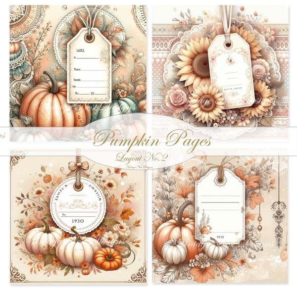 Digital Prints Pumpkin Page Layouts No.2 Illustrations Instant Download