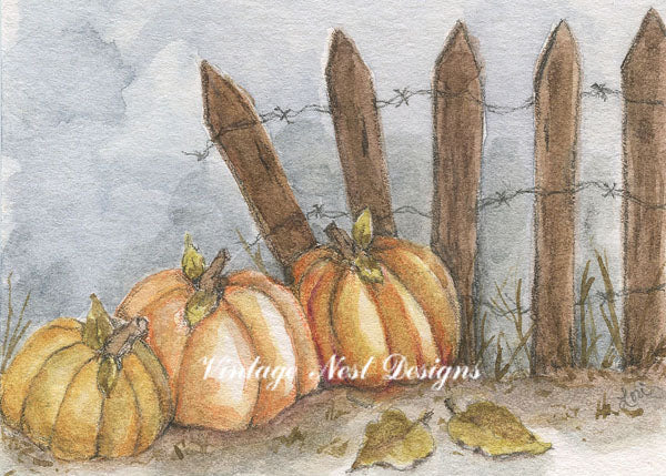 Digital Print Pumpkin Patch No.5 Watercolor Painting Instant Download