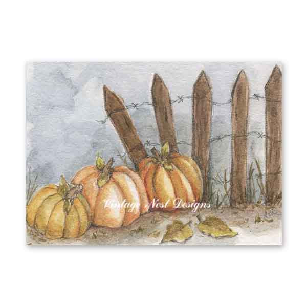Digital Print Pumpkin Patch No.5 Watercolor Painting Instant Download