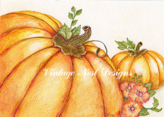 Digital Print Pumpkin Patch No.2 Watercolor Painting Instant Download