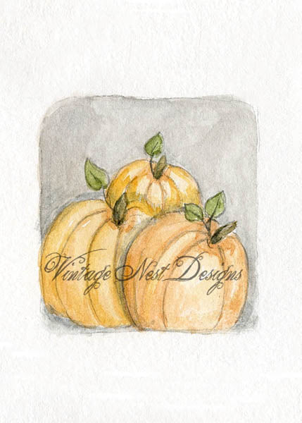 Digital Print Pumpkins No.1 Watercolor Painting Instant Download