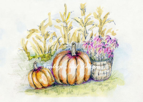 Digital Print Pumpkin Patch No.10 Watercolor Painting Instant Download