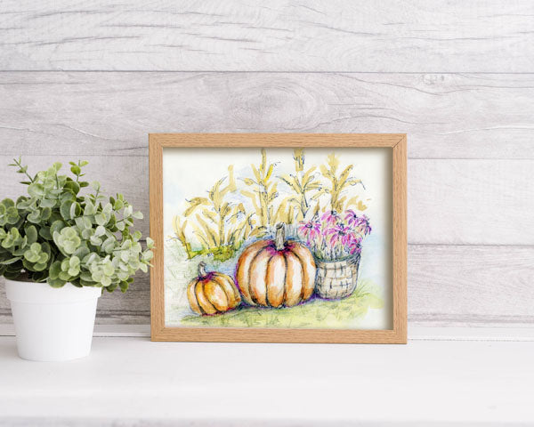 Digital Print Pumpkin Patch No.10 Watercolor Painting Instant Download