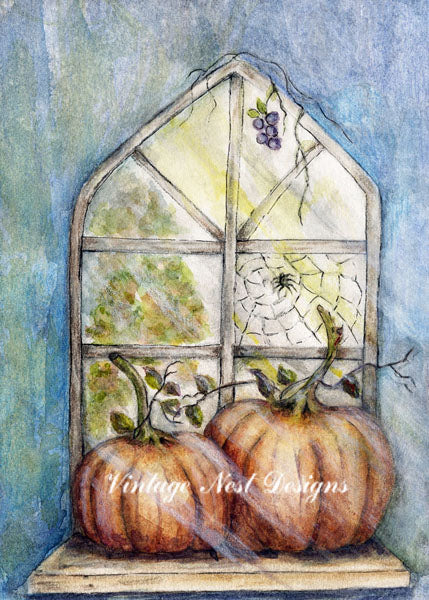 Digital Print Halloween Pumpkins No.12 Watercolor Painting Instant Download