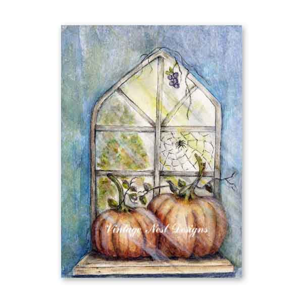 Digital Print Halloween Pumpkins No.12 Watercolor Painting Instant Download