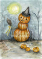 Digital Print Halloween Pumpkins No.5 Watercolor Painting Instant Download