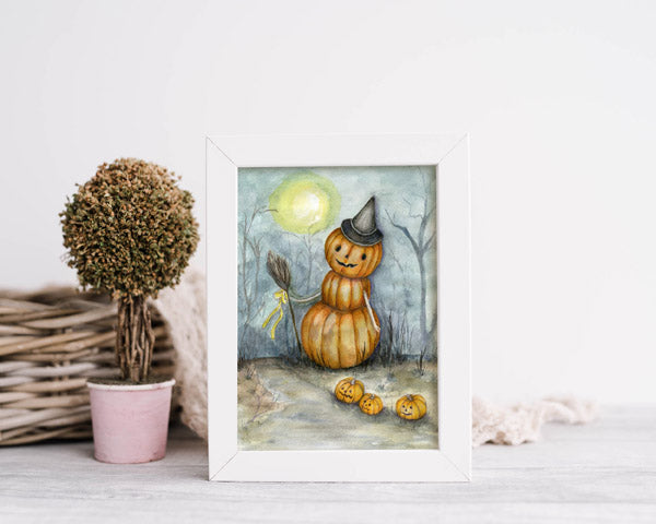 Digital Print Halloween Pumpkins No.5 Watercolor Painting Instant Download